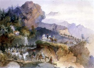 Eine diplomatische Gruppe wird über ein Gebirge eskortiert von Amadeo Preziosi