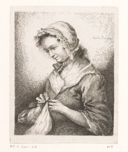 Porträt der Frau des Künstlers Georg Friedrich Schmidt, beim Nähen