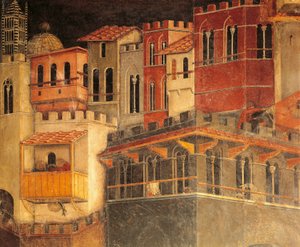 Wirkungen guter Regierung in der Stadt (Detail) von Ambrogio Lorenzetti
