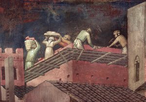 Auswirkungen guter Regierung in der Stadt, (Detail) von Ambrogio Lorenzetti