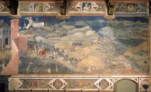 Auswirkungen guter Regierung auf dem Land Zyklus von Fresken Die Allegorie der guten und schlechten Regierung, 1338-1339 von Ambrogio Lorenzetti