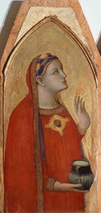 Maria Magdalena, (Detail) aus Triptychon, das Madonna mit Kind mit Maria Magdalena und St. Dorothea darstellt, von Ambrogio Lorenzetti (1290-ca 1348), Öl auf Holz von Ambrogio Lorenzetti