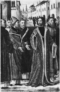 Der heilige Ambrosius verweigert dem römischen Kaiser Theodosius I. den Eintritt in die Kirche in Mailand von Ambrogio da Fossano (c.1460 1523)