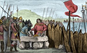 Karl III. der Dicke (839-88) zahlt den Wikinger-Invasoren im Jahr 886 - Karl III. der Dicke (839-888) Kaiser des Westens (881-887) und Regent von Frankreich (884-887) lagerte unter den Mauern von Paris, ohne sich zu trauen, gegen die Normannen zu kämpfen,  von Ambroise Tardieu