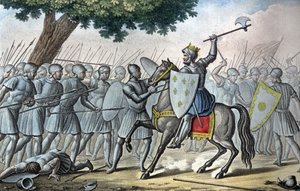 Ludwig VI, bekannt als „der Dicke“ (1081 - 1137), in der Schlacht von Brenneville, versucht 1119, die Normandie von König Heinrich I zu entfernen - Entworfen und graviert von Ambroise Tardieu, 1825