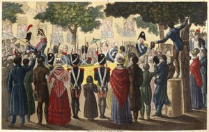 Ludwig XVIII. (1755-1824) wurde 1814 von Condés Armee unter einer kleinen Anzahl von Paris treuen Untertanen zum König ausgerufen (Restauration) - Entworfen und graviert von Ambroise Tardieu im Jahr 1825 von Ambroise Tardieu