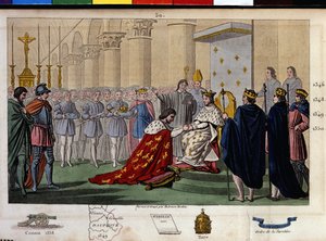 Philipp VI. von Valois (1294-1350) wurde 1328 von den Vereinigten Staaten als König anerkannt, die die Ansprüche von Eduard III., König von England, Enkel von Philipp dem Schönen und Philippe d