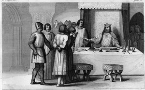 Robert II., der Fromme, befreit Verschwörer - Robert II. genannt „der Fromme“, Dynastie der Kapetinger - Da er wusste, dass zwei Verschwörer zum Tode verurteilt worden waren, ließ er sie kommunizieren, gut behandeln und dann freilassen - Gravur von Ambroise Tardieu