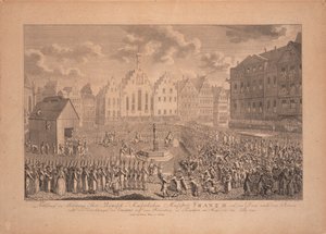Die Krönungsprozession von Franz II. vom Frankfurter Dom zum Römerberg im Juli 1792 von Ambrosius Gabler