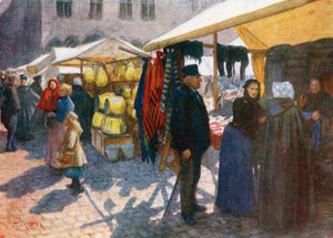 Eine Ecke des Marktes auf der Grande Place, Brügge von Amedee (after) Forestier