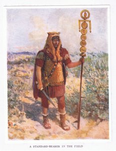 Ein Fahnenträger im Feld, Illustration aus Der römische Soldat, 1928