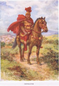 Imperator: ursprünglich, wie hier, wurde der siegreiche römische General von seinen Soldaten im Feld begrüßt. Später war der Titel nur den Kaisern vorbehalten, Illustration aus Der römische Soldat, 1928