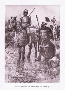 Der Cataphractus oder gepanzerte Kavallerist, Illustration aus Der römische Soldat, 1928 von Amedee Forestier