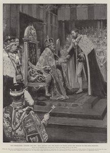 Die Krönung, Vater und Sohn, König Edward und der Prinz von Wales nach der Huldigung des Thronfolgers von Amedee Forestier