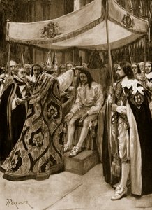 Die Salbung von Karl I. durch George Abbot, Erzbischof von Canterbury, in der Westminster Abbey, am Lichtmesstag, 1626, aus 