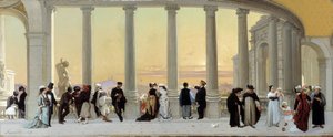Personen auf der Terrasse des Longchamp-Palastes in Marseille