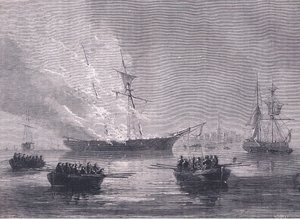 Die Verbrennung von Gaspe, Illustration aus Cassells Geschichte der Vereinigten Staaten, veröffentlicht von Cassell, Petter & Galpin, um 1900 (Lithographie) von American English school