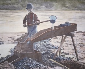 Amerikanischer Goldsucher mit einer Rinne von American Photographer