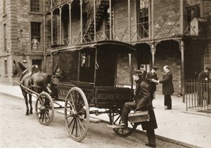 Ein Krankenwagen am Bellevue Hospital, New York City, 1896