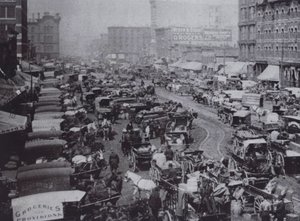 Haymarket Square voller Pferdekutschen, Chicago von American Photographer