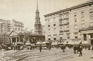 St. Pauls Kapelle und das Astor House, nahe City Hall Park, New York City, 1892
