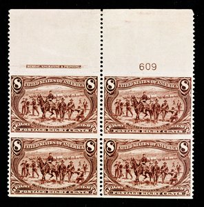 8-Cent-Truppen bewachen Wagenzug, Block von vier