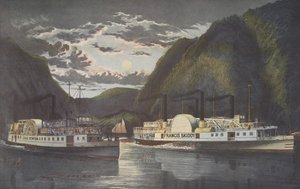 Eine Nacht auf dem Hudson - Durch bei Tagesanbruch, veröffentlicht 1864, Currier & Ives von American School