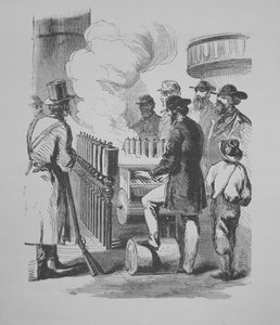 Eine dampfbetriebene Calliope, verwendet auf amerikanischen Dampfschiffen, ca. 1870
