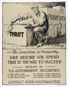 Werbung für US-Regierungsanleihen, "Der Grundstein des Wohlstands", veröffentlicht 1921 von American School