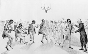 Afroamerikaner auf einem Ball mit Gouverneur John Hancock (1737-93) aus The Echo, mit anderen Gedichten von Richard Alsop (1761-1815) 1807 von American School