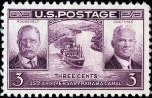 Amerikanische Briefmarke zum 25. Jahrestag des Panamakanals