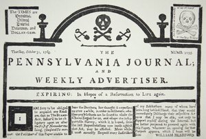 Eine amerikanische Antwort auf das von den Briten auferlegte Stempelgesetz, veröffentlicht in The Pennsylvania Journal and Weekly Advertiser am 31. Oktober 1765 von American School