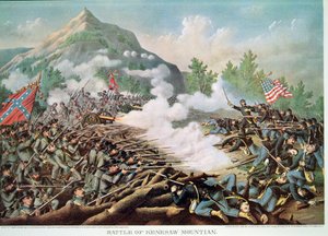 Schlacht am Kenesaw Mountain, Georgia, 27. Juni 1864, graviert von Kurz & Allison von American School