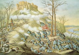 Schlacht am Lookout Mountain, 24. November 1863, graviert von Kurz & Allison von American School