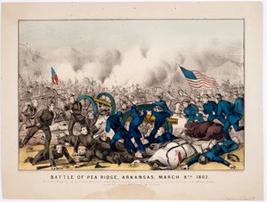 Schlacht von Pea Ridge, Arkansas, 8. März 1862, veröffentlicht von Currier & Ives, 1862 von American School