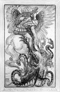 Bellepheron tötet die Chimäre, aus The Wonder-Book for Girls and Boys von Nathaniel Hawthorne, 1852 von American School