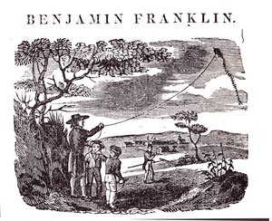 Benjamin Franklin (1706-90) führt sein Drachenexperiment durch von American School