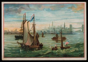 Boote im Hafen von New York, Grußkarte von American School