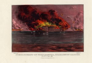 Bombardierung von Fort Sumter, Charleston Harbor, 12. & 13. April 1861, veröffentlicht von Currier & Ives, ca. 1861 von American School