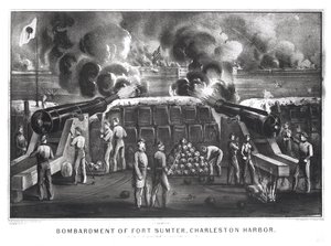 Bombardierung von Fort Sumter, Charleston Harbour von Fort Moultrie, 12. und 13. April 1861, veröffentlicht von Currier und Ives
