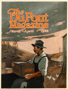 Bohrmaschinen und Sprengstoffe - Zwillingshelfer, Titelseite des DuPont Magazins, März-April 1922