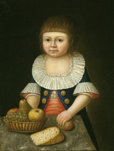 Junge mit einem Korb voller Früchte