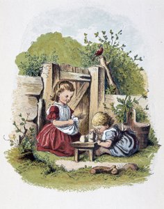 Kieselspiel in „Schnik, schnak, Kleinigkeiten für die Kleinen“, Kinderspiele. ed. London- Georges Ronthedge and sons. New York, The broad way Ludgate n.d. c. 1890 von American School
