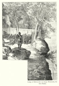 Lager von Hideyoshi auf dem Atago-Berg, vor Fukui (Gravur)
