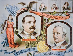 Wahlplakat für Präsidentschaftskandidat Grover Cleveland und seinen Mitstreiter Thomas A. Hendricks (1819-85) von American School