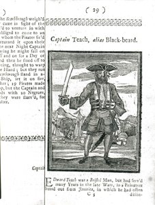 Captain Teach, Alias Black Beard, aus Geschichte und Leben aller berüchtigten Piraten und ihrer Besatzungen, London, 1725 von American School