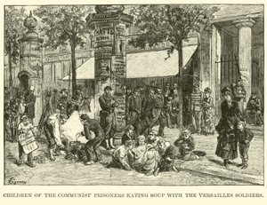 Kinder der kommunistischen Gefangenen essen Suppe mit den Soldaten von Versailles von American School