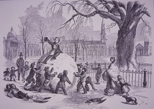 Weihnachtsschneeballschlacht, Szene auf dem Boston Common von American School