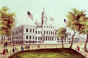 Rathaus, New York, graviert von Nathaniel Currier von American School