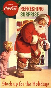 „Coca-Cola“-Werbung mit Weihnachtsmann, 40er Jahre. Vorherige Genehmigung zur Nutzung mit Coca-Cola erforderlich.